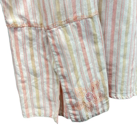 Johnny Was Button Up Top Pink L Long Sleeve Embroidered Collared Stripes Floral - Picture 8 of 12